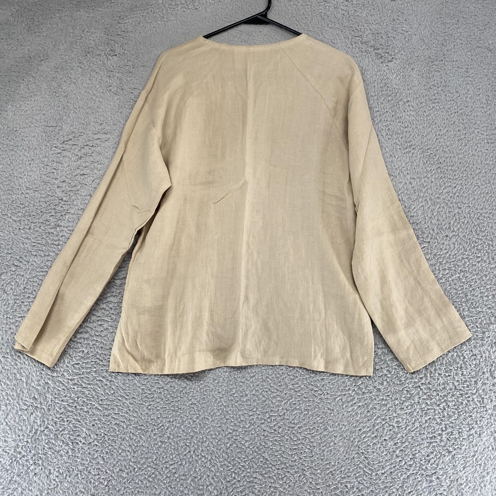 The J Peterman Company Linen‎ Tunic Top Womens Large Beige Button Front Utility - Picture 12 of 14